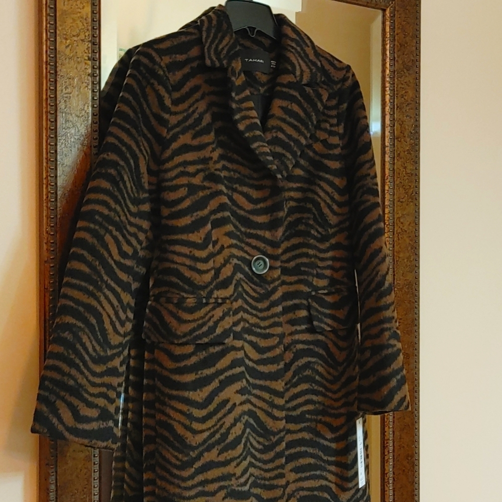 NEVER WORN TAGS ON! Tahari Dark Brown faux Zebra Coat with back split. STYLISH!
